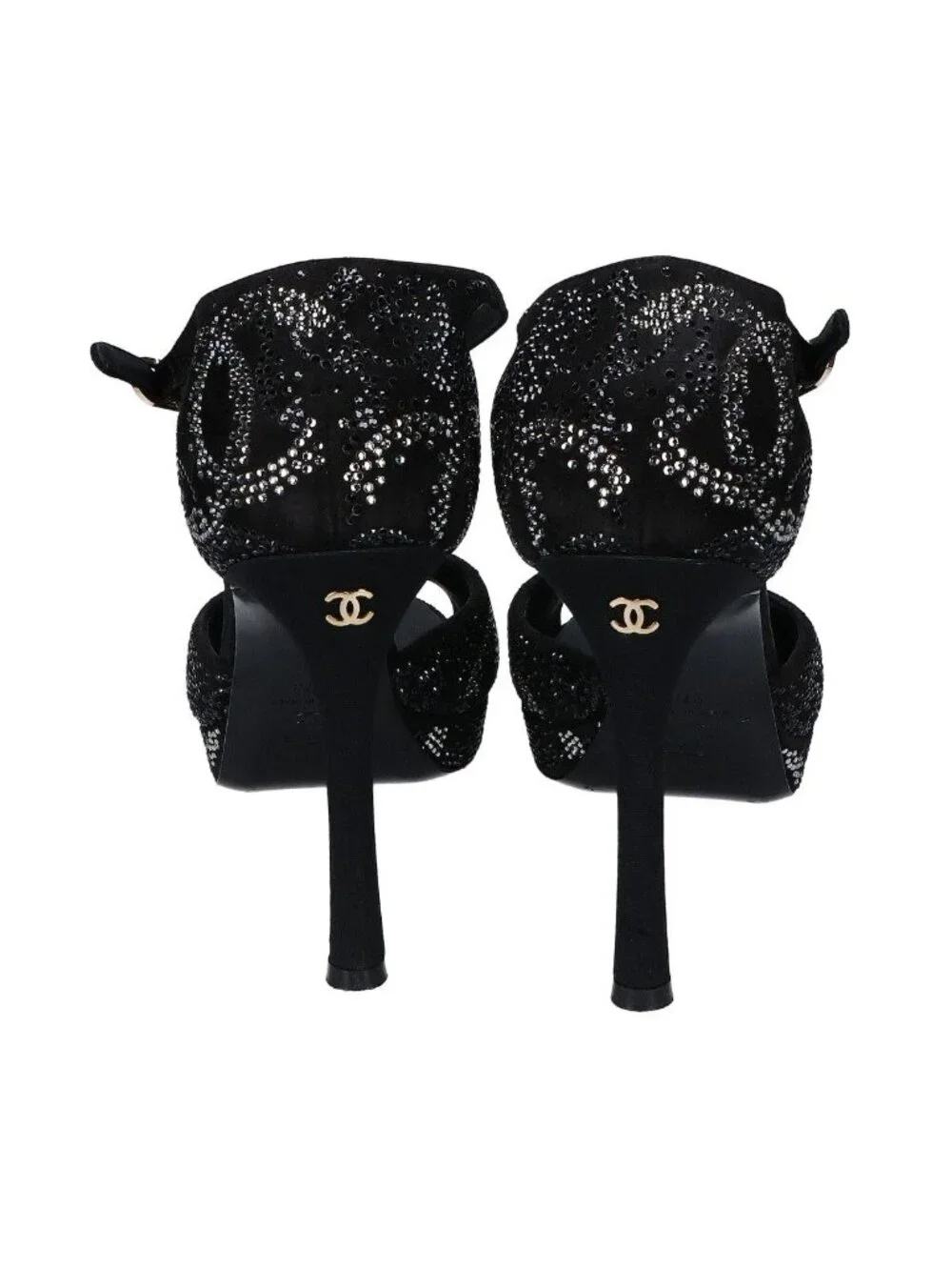 Chanel Suede Leather CC Logo Rhinestone Sandals 37c